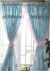 Shabby and Elegant Blue Rose W/ruffle Curtain 